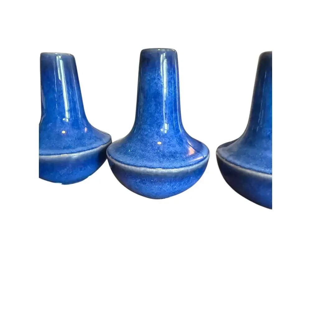 Cobalt Blue Ceramic Taper Candle Holders Set of 3 Modern Pottery Decor